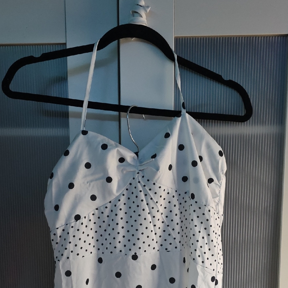 White and Black Polka Dot Halter Dress